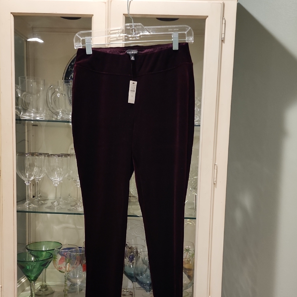 NWT Talbots Deep Maroon VELVET Leggings